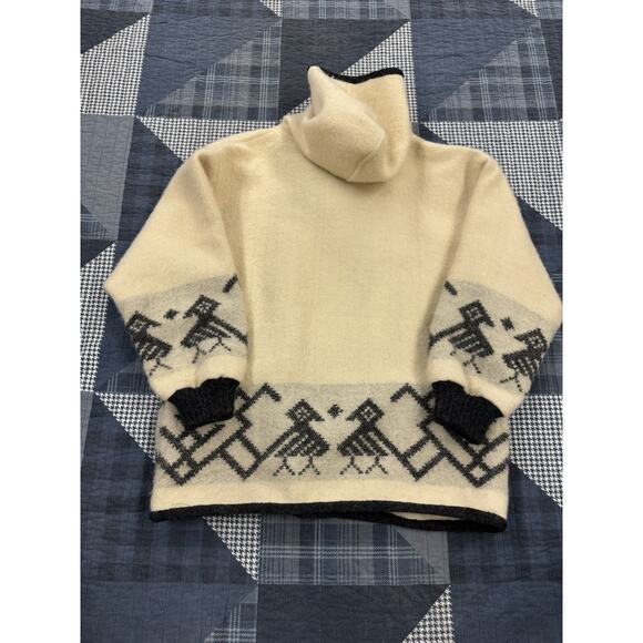 Vintage 90s Alafoss Icelandic Sweater Ivory‎ Charcoal Gray Hooded Wool Mens Sz M - Picture 5 of 10
